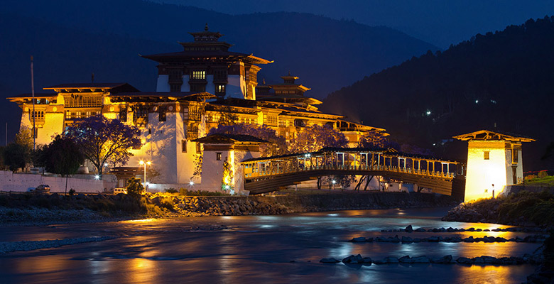 Punakha Dzong at night is also attractive