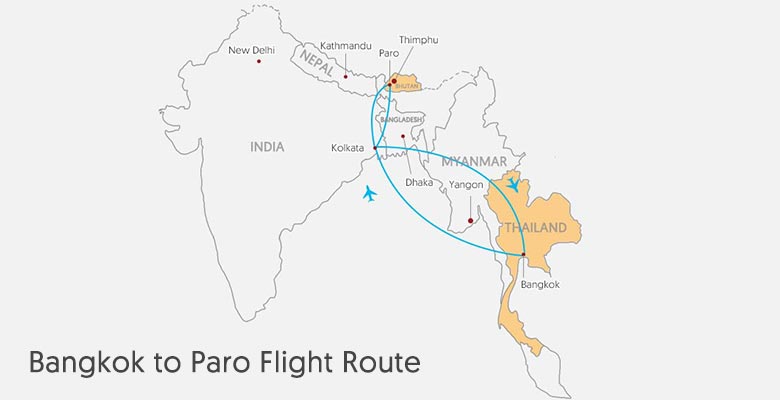 Thailand to Bhutan Flight Map