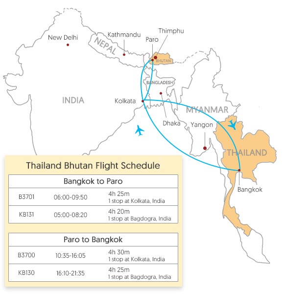 Thailand Bhutan Flight Route