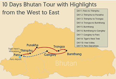 10 Days Bhutan Tour with Highlights from the West to East