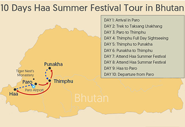 10 Days Haa Summer Festival Tour in Bhutan Map