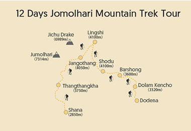 12 Days Jomolhari Mountain Trek Tour Map