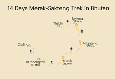 14 Days Merak-Sakteng Trek in Bhutan Map