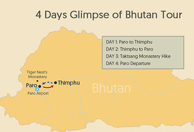 4 Days Glimpse of Bhutan Tour Map