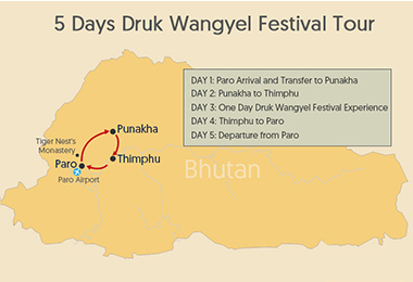 5 Days Druk Wangyel Festival Tour Map