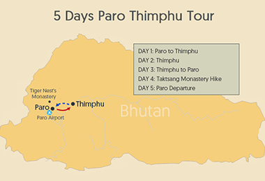 5 Days Paro Thimphu Tour Map