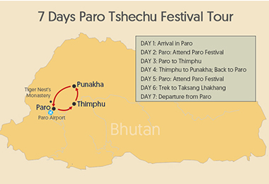 7 Days Paro Tshechu Festival Tour Map