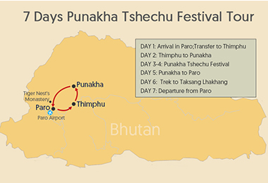 7 Days Punakha Tshechu Festival Tour Map