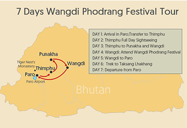 7 Days Wangdi Phodrang Festival Tour Map