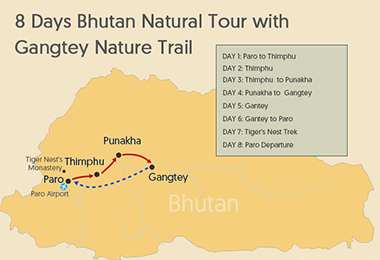 8 Days Bhutan Natural Tour with Gangtey Nature Trail