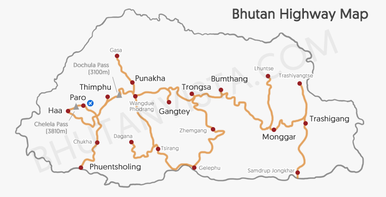 Bhutan Highway Road Map