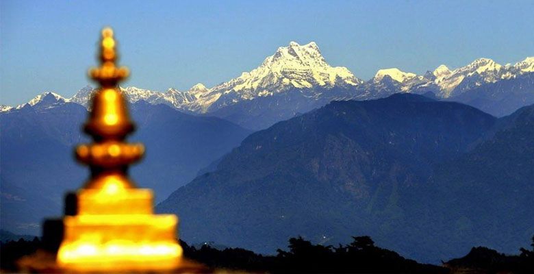 View of the Himalaya Mountains in Bhutan in March