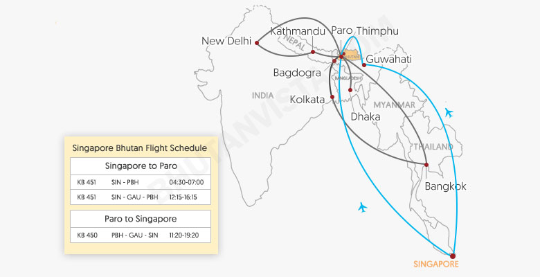 Singapore to Paro Flight Route Map