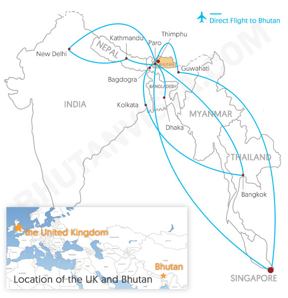 The UK to Bhutan Travel Map