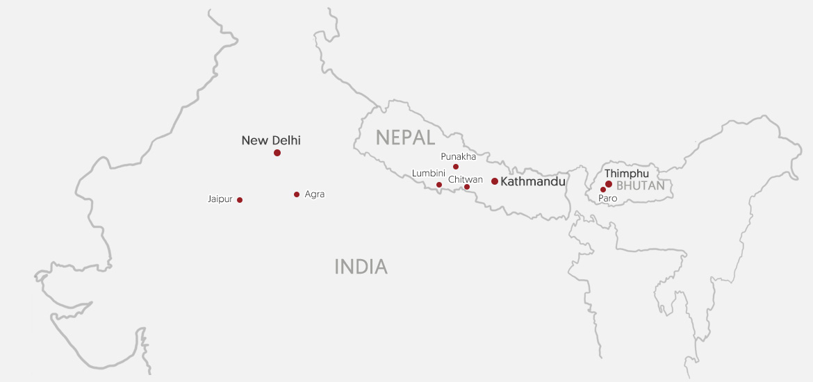 India Nepal Bhutan Travel Map