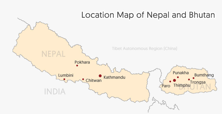 Nepal Bhutan Location Map