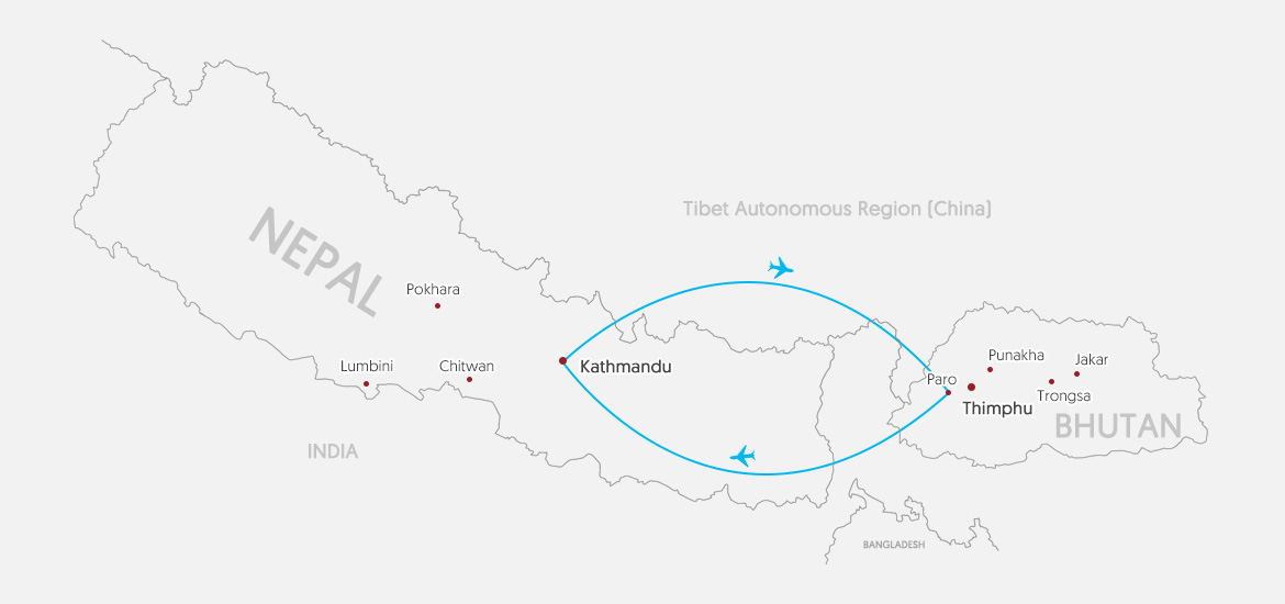 Nepal Bhutan Travel Map