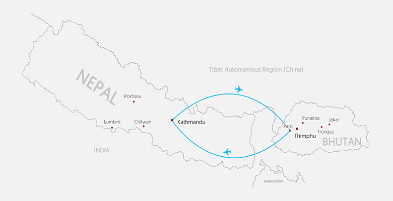 Map of Nepal and Bhutan