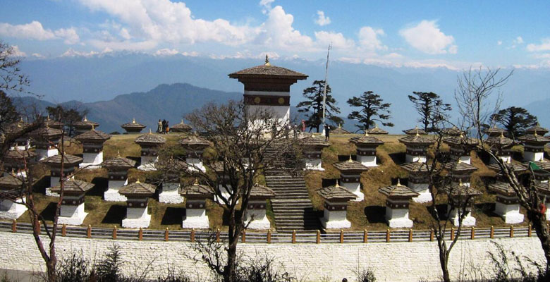 The 108 Memorial Chortens stand in Dochula Pass